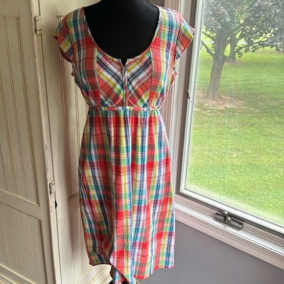 Eddie Bauer 100%‎ Cotton Plaid Tie Waist Sleeveless Dress - Picture 2 of 11